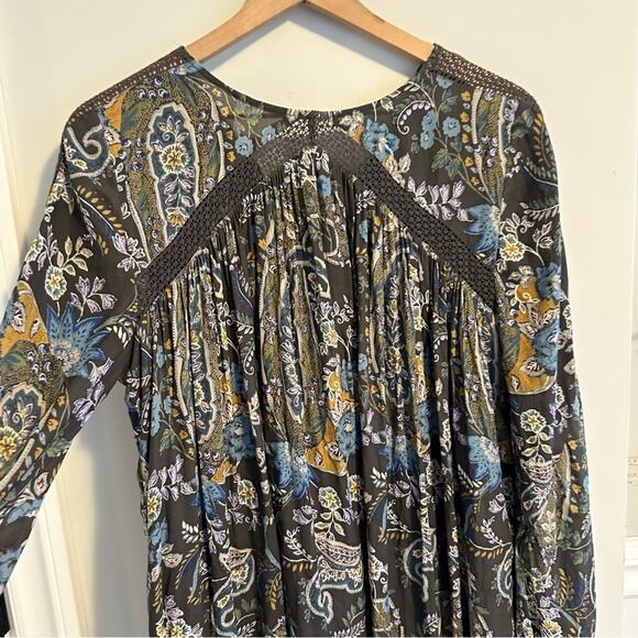 Free People Green Floral Lace Front Long Sleeve Mini Dress Small - Picture 9 of 14